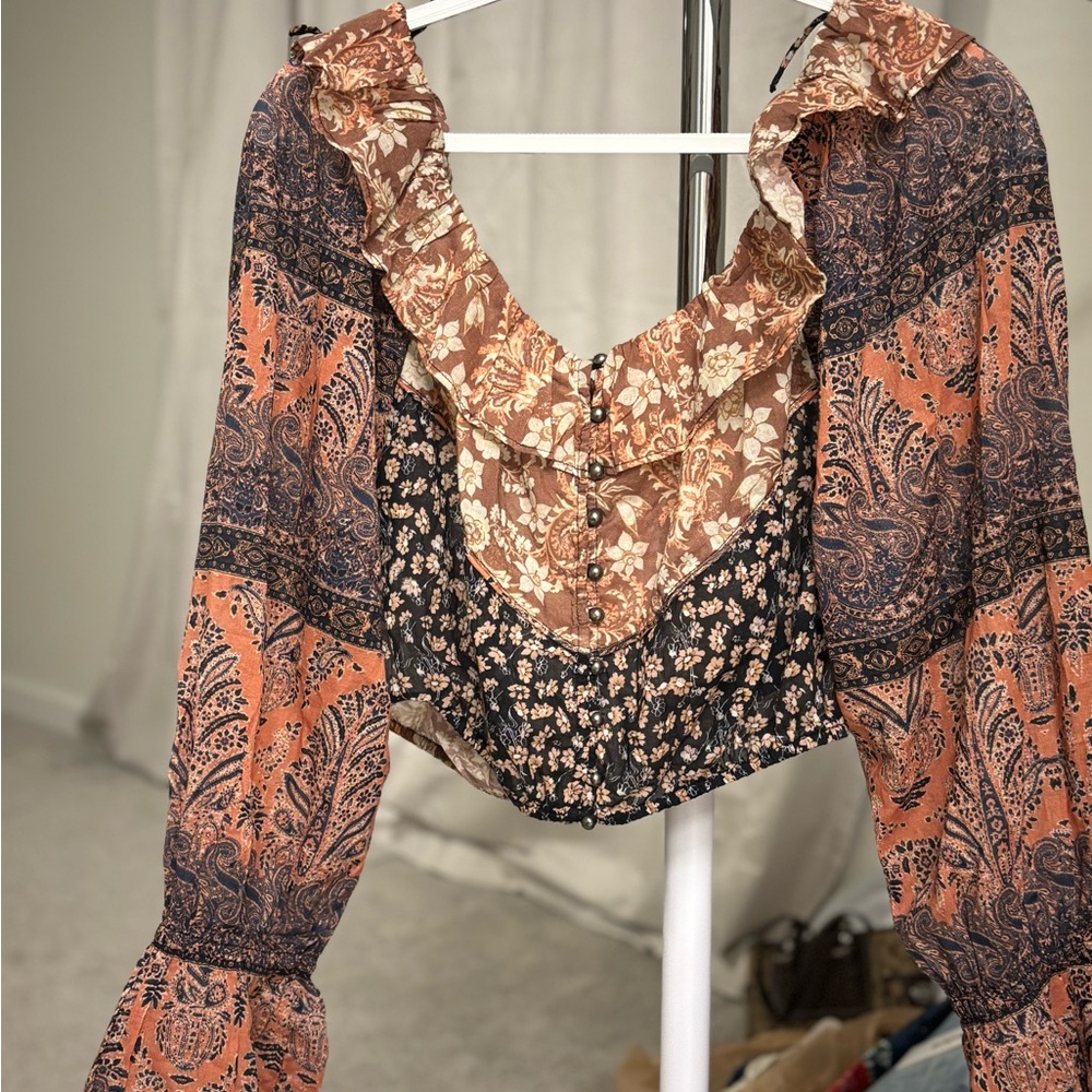 Free People Bohemian Floral Ruffle Blouse